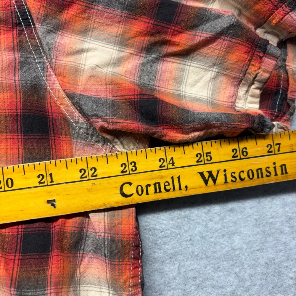 Harley-Davidson Cancun Mexico Plaid Button Up Shirt Mens XL Orange Distressed - Picture 6 of 8